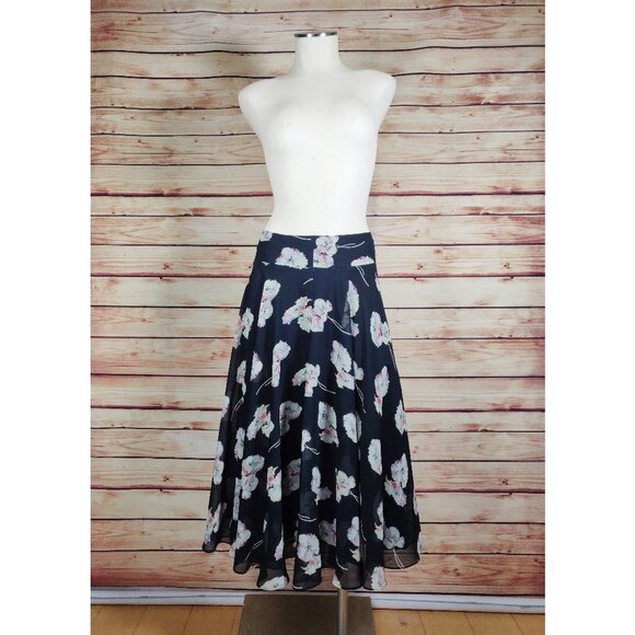 Ann Taylor Multicolor Floral Navy Midi Skirt - Picture 1 of 7